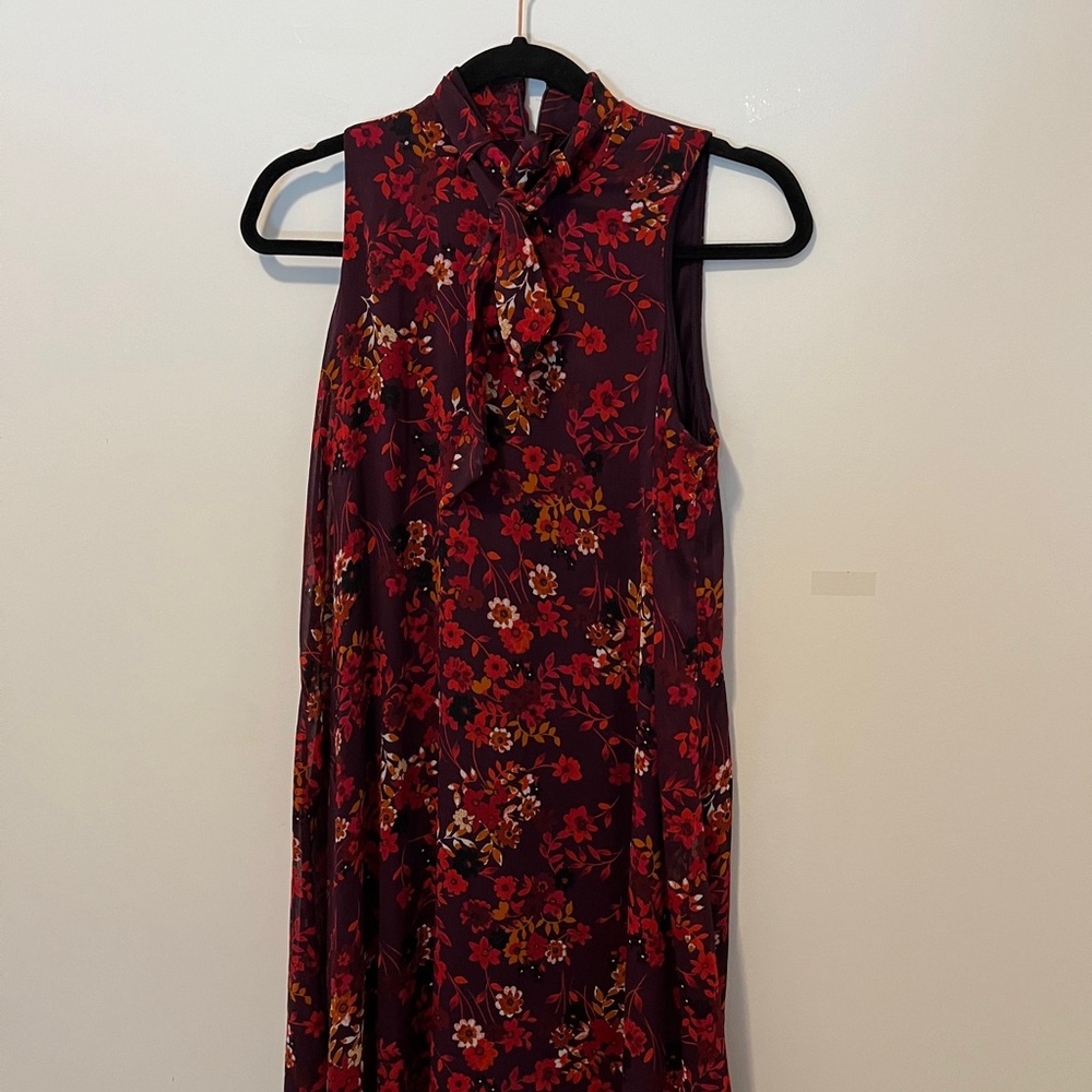 Calvin Klein Floral Tied Mockneck Mini Trapeze Dress Size 4 - Picture 3 of 5